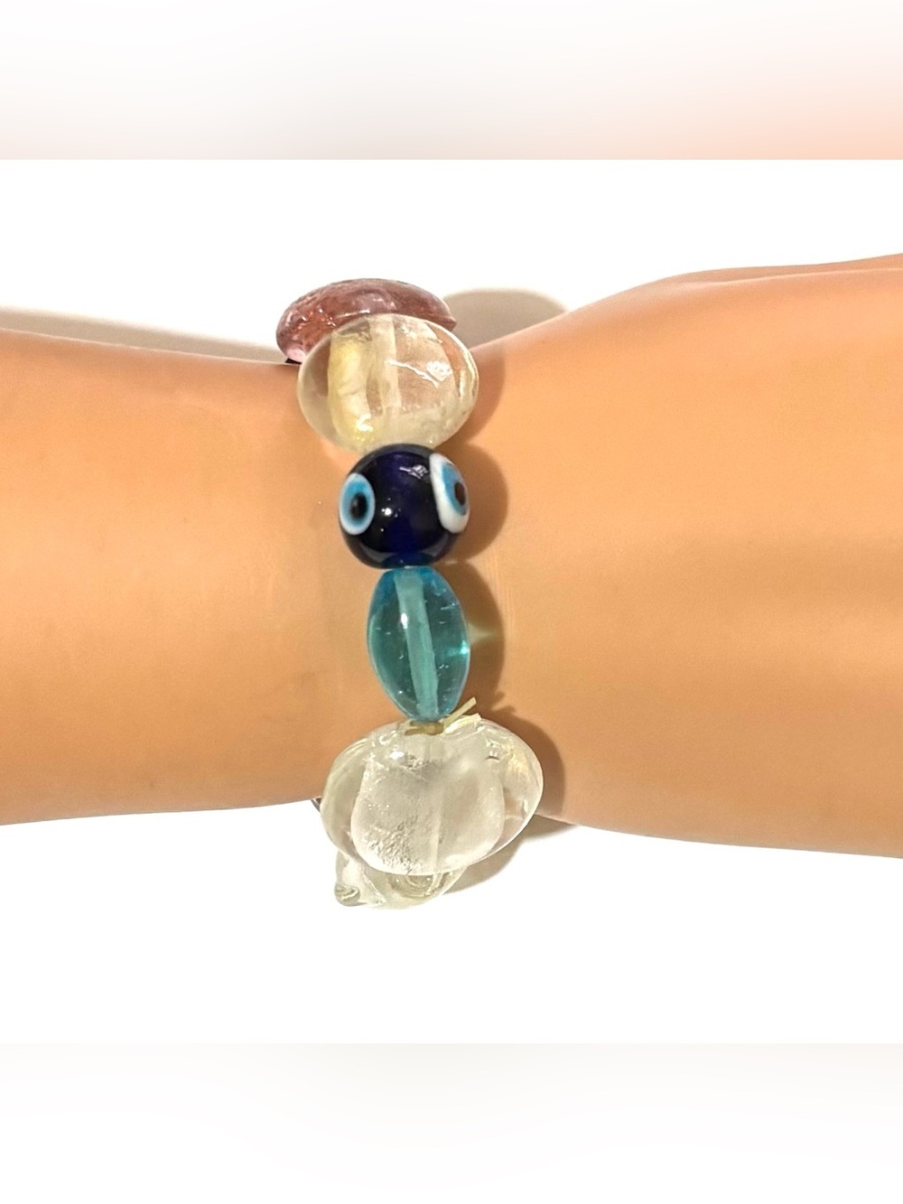 Multicolor Glass Bead Bracelet with Blue Accent